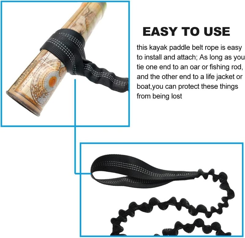 Lvsnro Paddle Leash Kayak Paddle Holder Tool Lanyard - 2 Pack Stretchable Paddle Strap with Carabiner Secure Leash Lanyard Rope for SUP Kayak Canoe Paddle Fishing Pole Rod - Image 3